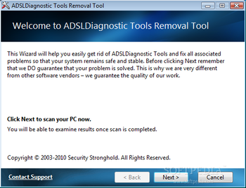 ADSL Diagnostic Tools Removal Tool screenshot