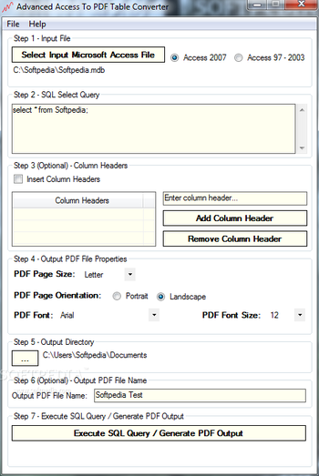 Advanced Access To PDF Table Converter screenshot