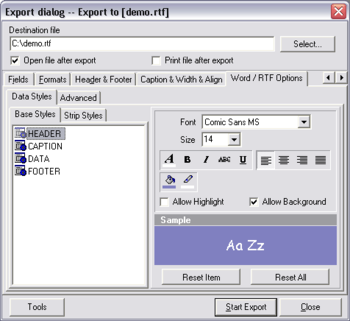 Advanced Data Export VCL screenshot