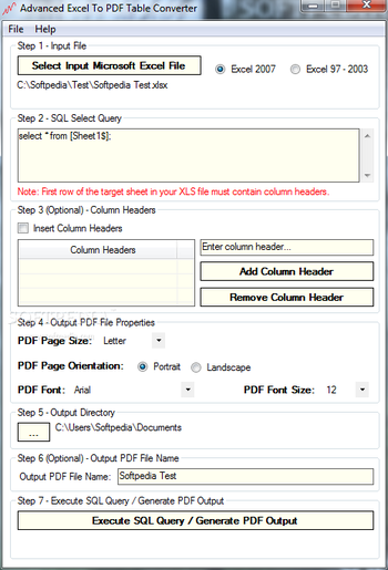 Advanced Excel To PDF Table Converter screenshot
