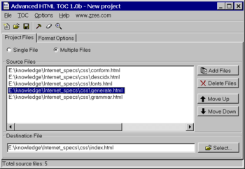 Advanced HTML TOC screenshot