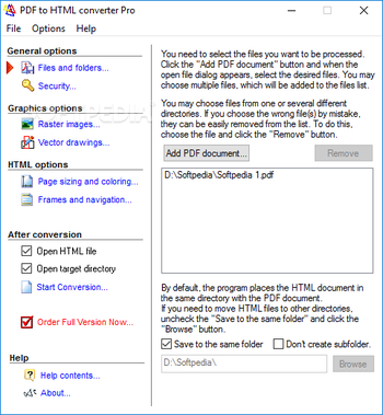 Advanced PDF to HTML converter screenshot