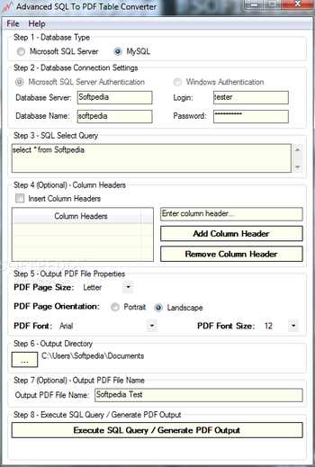 Advanced SQL To PDF Table Converter screenshot