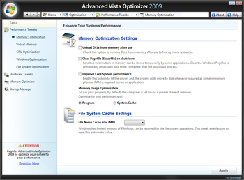 Advanced Vista Optimizer 2009 screenshot 4
