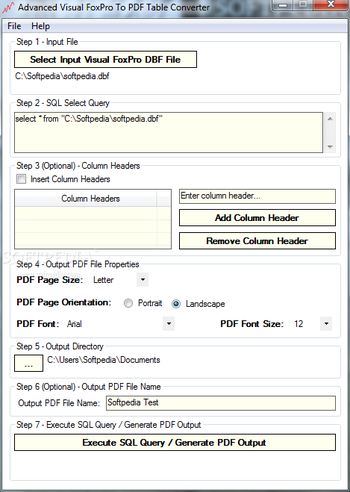 Advanced Visual FoxPro To PDF Table Converter screenshot