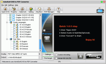 AdvdSoft DVD to PSP Converter screenshot
