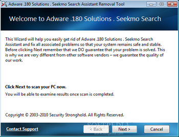 Adware .180 Solutions . Seekmo Search Assistant Removal Tool screenshot