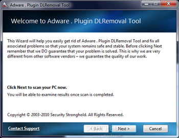 Adware . Plugin DLRemoval Tool screenshot