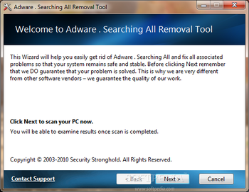 Adware . Searching All Removal Tool screenshot