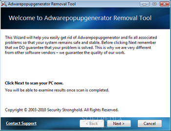 Adwarepopupgenerator Removal Tool screenshot