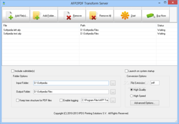 AFP2PDF Transform Server screenshot