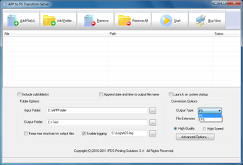 AFP2PS Transform Server screenshot
