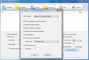 AFP2XML Transform Server screenshot