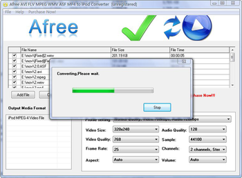 Afree AVI FLV MPEG WMV to iPod Converter screenshot