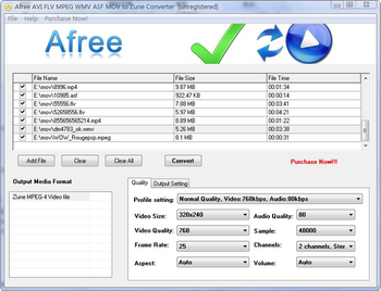 Afree AVI FLV MPEG WMV to Zune converter screenshot