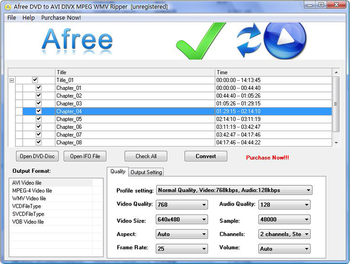 Afree DVD to AVI DIVX MPEG WMV Ripper screenshot