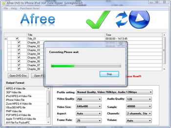 Afree DVD to iPhone iPod 3GP Zune Ripper screenshot