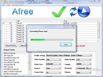 Afree DVD to iPhone iPod 3GP Zune Ripper screenshot 2