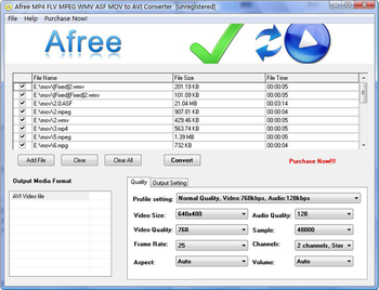 Afree MP4 FLV MPEG WMV to AVI Converter screenshot
