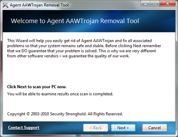 Agent AAWTrojan Removal Tool screenshot