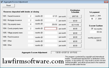 Aggregate Escrow Adjustment screenshot