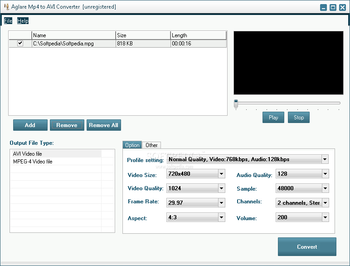 Aglare Mp4 to AVI Converter screenshot