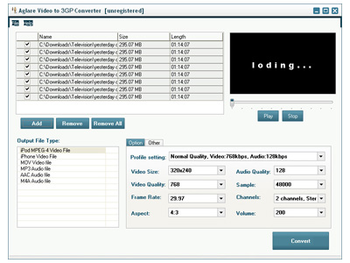 Aglare Video to 3GP Converter screenshot