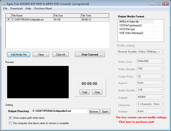 Agree Free AVI DIVX ASF WMV to MPEG DVD Converter screenshot
