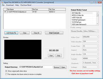 Agree Free AVI WMV to FLV MP4 MPEG ASF MOV Converter screenshot