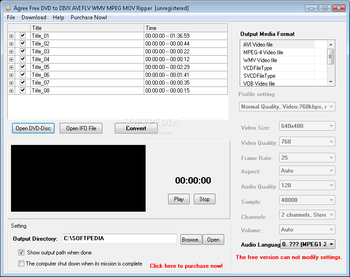 Agree Free DVD to DIVX AVI FLV WMV MPEG MOV Ripper screenshot
