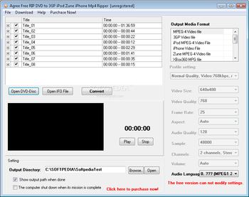 Agree Free Rip DVD to 3GP iPod Zune iPhone MP4 Ripper screenshot