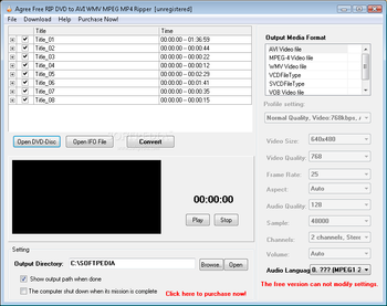 Agree Free Rip DVD to AVI WMV MPEG MP4 Ripper screenshot