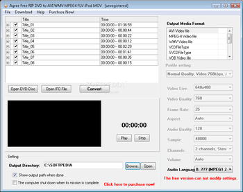 Agree Free Rip DVD to AVI WMV MPEG4 FLV iPod MOV screenshot