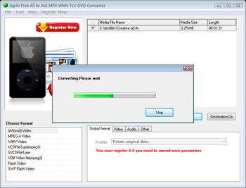 Agrin Free All to AVI MP4 FLV Converter screenshot