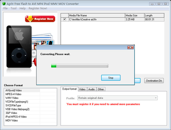 Agrin Free Flash to AVI MP4 iPod WMV MOV screenshot