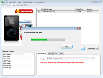 Agrin Free MP3 To Amr Mobile Converter screenshot