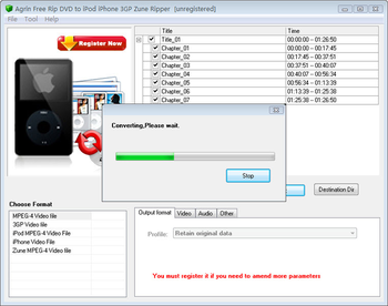 Agrin Free Rip DVD to iPod iPhone Zune screenshot