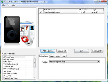 Agrin MOV WMV to AVI FLASH MP4 Converter screenshot