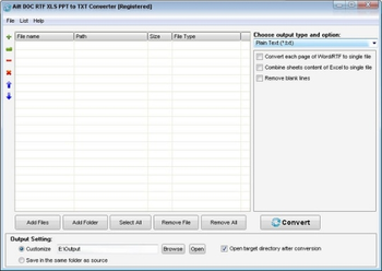 Ailt DOC RTF XLS PPT to TXT Converter screenshot