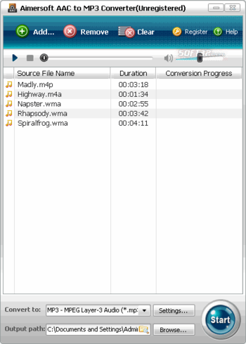 Aimersoft AAC to MP3 Converter screenshot