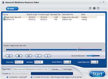 Aimersoft Blackberry Ringtone Maker screenshot