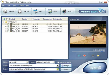 Aimersoft DVD to AVI Converter screenshot