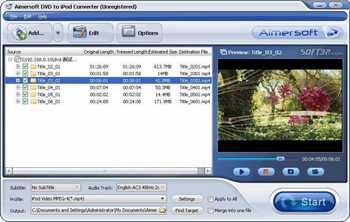 Aimersoft DVD to iPod Converter screenshot