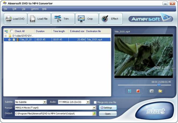 Aimersoft DVD to MP4 Converter screenshot