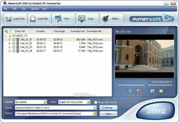 Aimersoft DVD to Pocket PC Converter screenshot