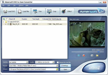 Aimersoft DVD to Zune Converter screenshot