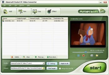 Aimersoft Pocket PC Video Converter screenshot