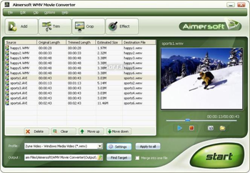 Aimersoft WMV Movie Converter screenshot