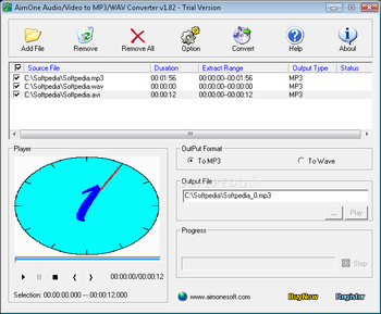 AimOne Audio / Video to MP3 / WAV Converter screenshot