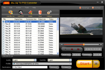 AinSoft Blu-ray To PS3 Converter screenshot